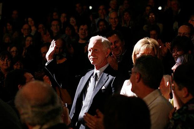 Captain Chesley Sullenberger waves to the audience of South Pacific.